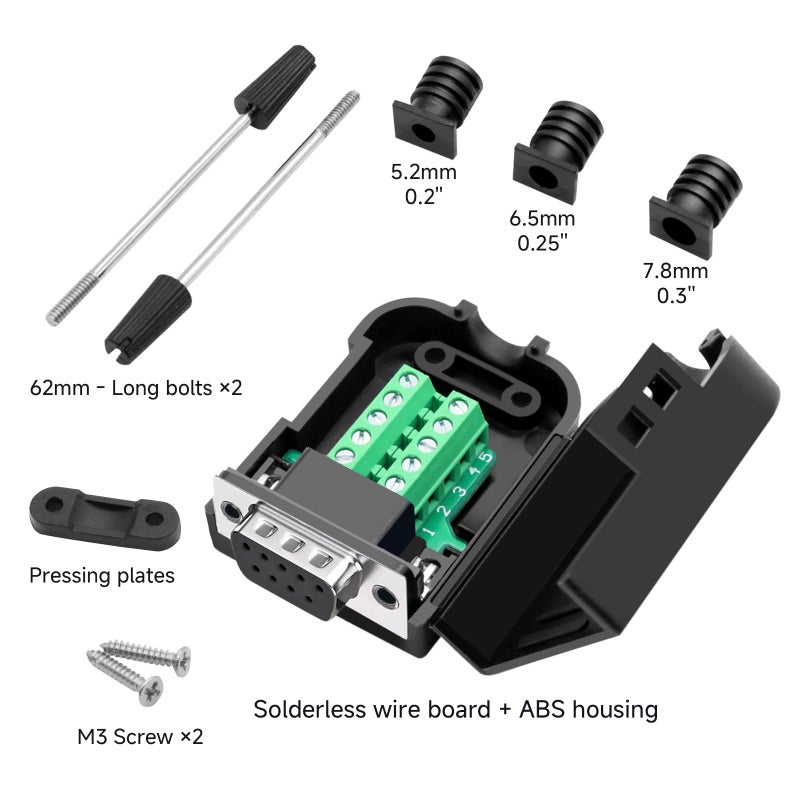 YIOVVOM DB9 Breakout Connector, Female 9 pin RS232 connectors, Solderless D-SUB RS485 Serial Adapter Module Board with Screw Terminals, Case, Long Bolts 10 PCS - Image 3